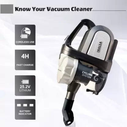 Inalsa Kardia Cordless Vacuum Cleaner with Reusable Dust Bag (White, Grey) Inalsa Kardia Cordless Vacuum Cleaner with Reusable Dust Bag (White, Grey)